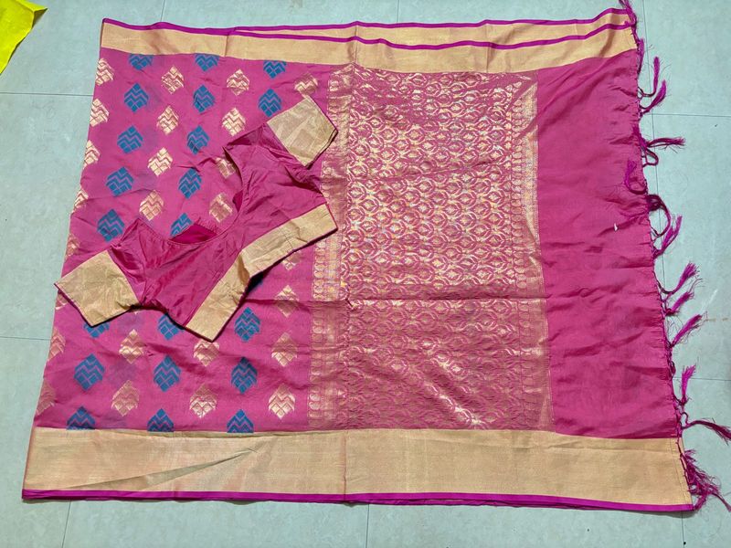 Light pink cotton saree with blouse