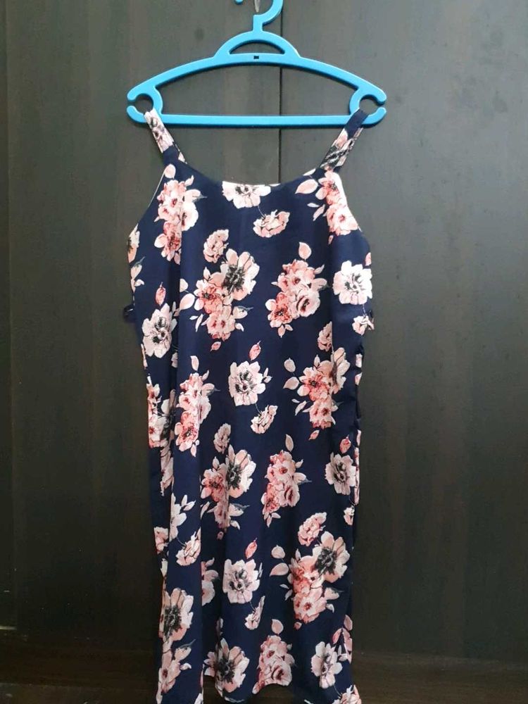Navy Floral Spaghetti Strap Dress