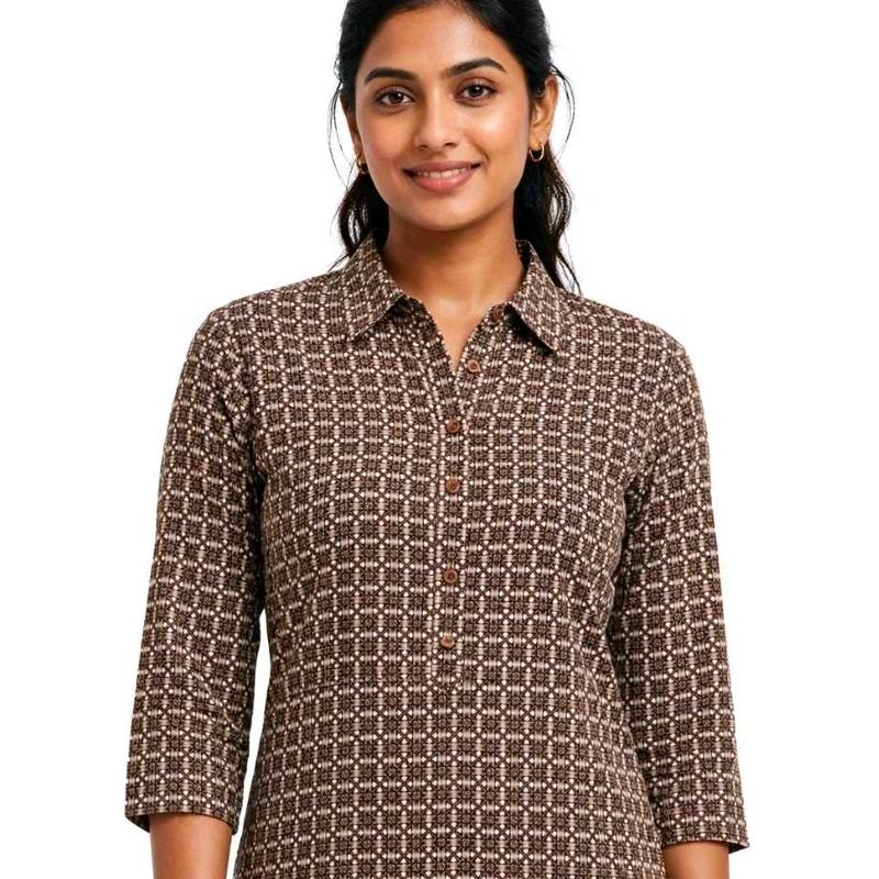 Elegant Brown Geometric Print Kurta