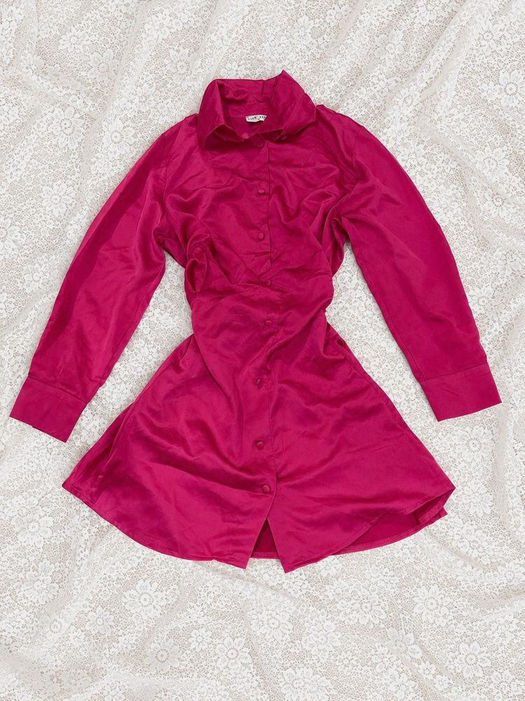 Satin Button-Up Shirt Dress