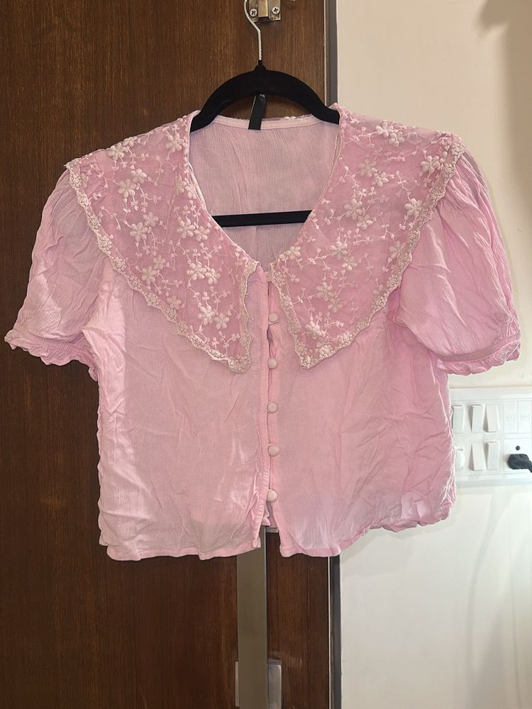 Pink Floral Embroidered Blouse