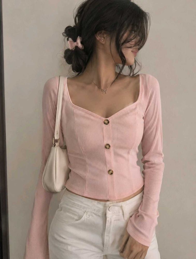 Peach full sleeve fitted top