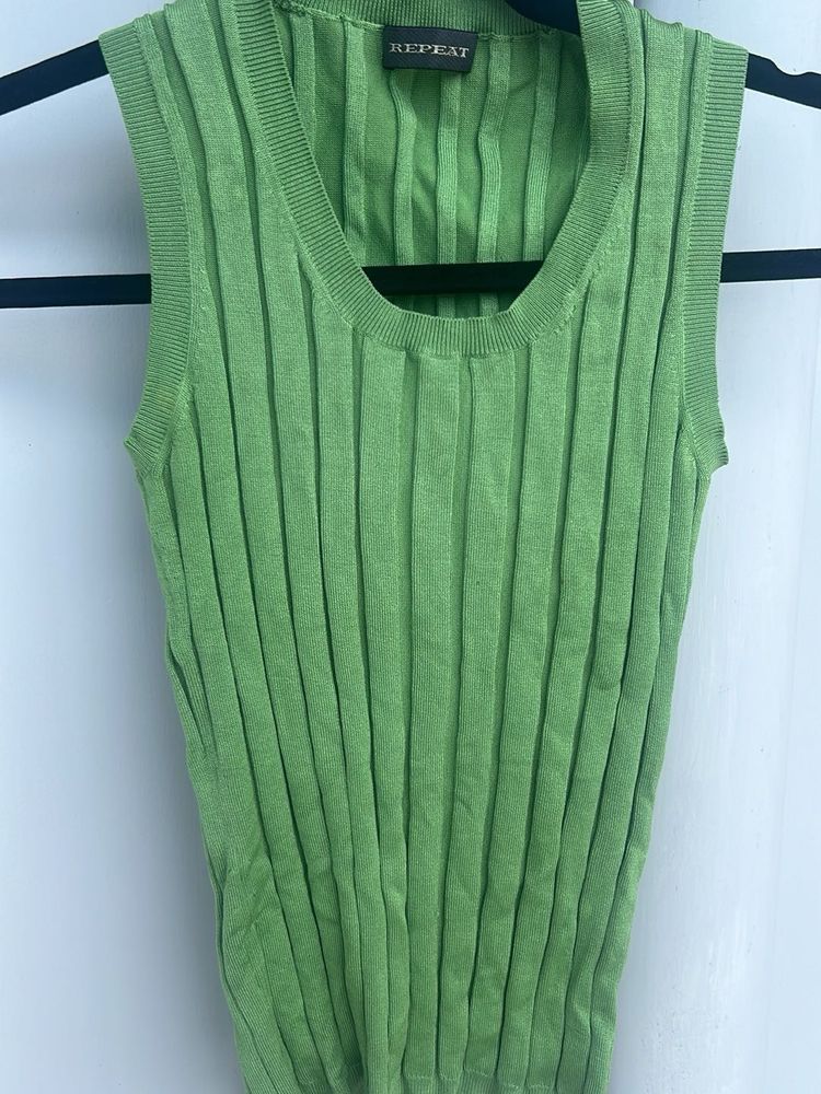 Green Ribbed Sleeveless Top