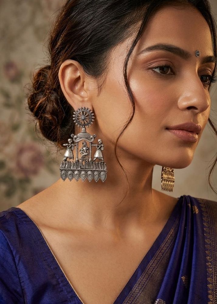 New Ethnic Silver Oxidized Jhumka Earrings