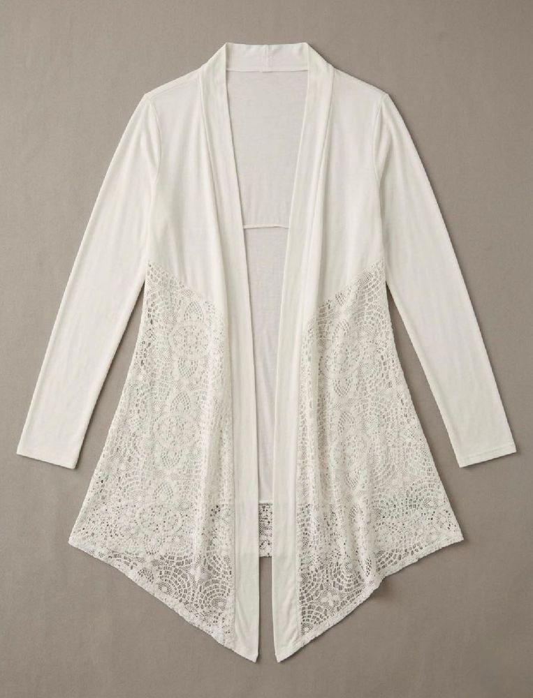 White Lace Trim Cardigan
