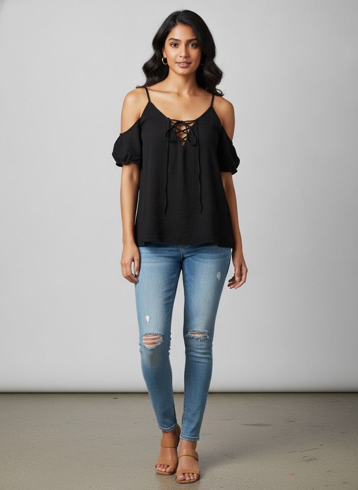 Black Cold Shoulder Top