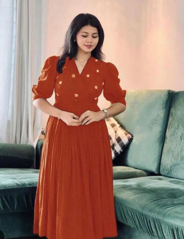 Embroidered Orange Kurta Set