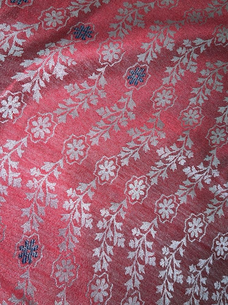 Red Saree with Silver Floral Motifs