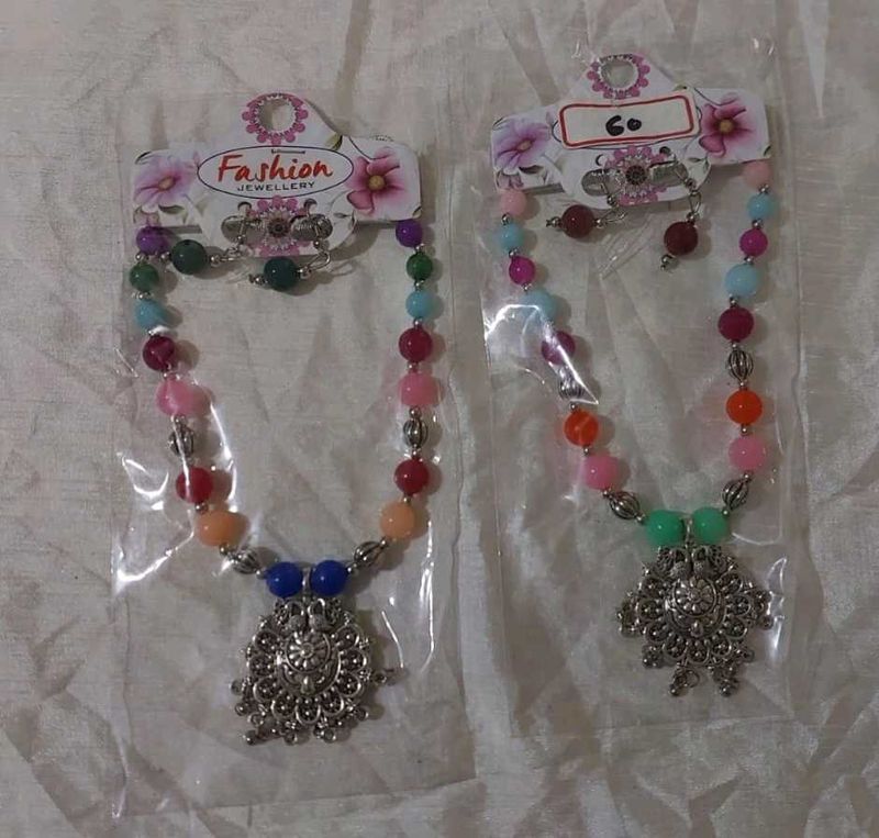 Colorful Beaded Necklace &amp; Earring Set 2