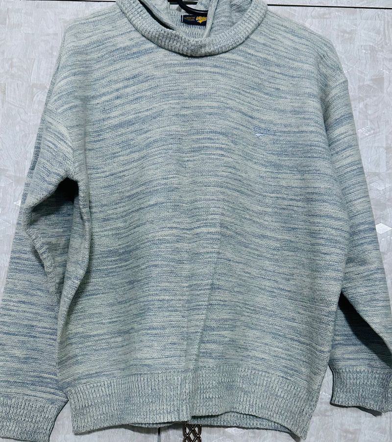 Grey Sweater With Hoodie