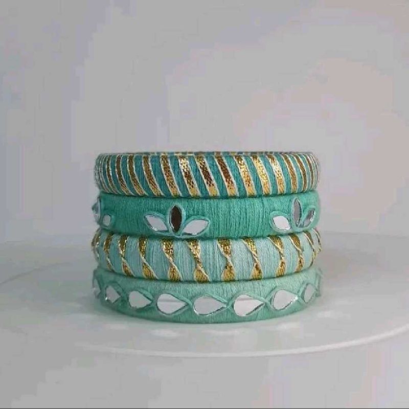 Elegant Teal Bangles with Mirror Work🩵