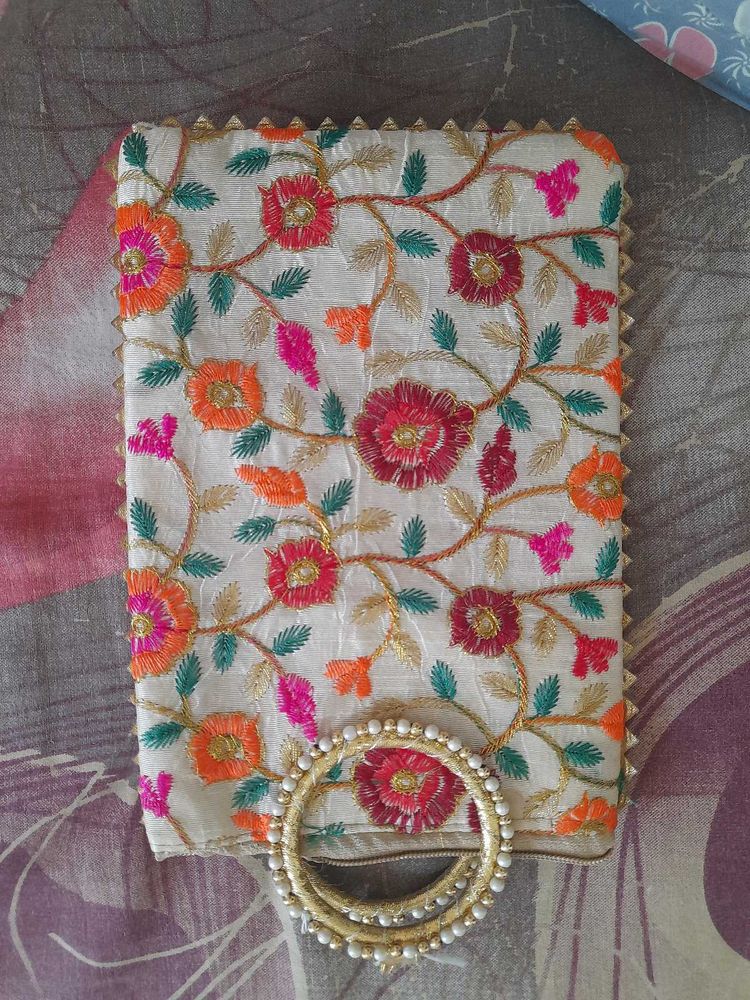 Embroidered Clutch Bag with Handle