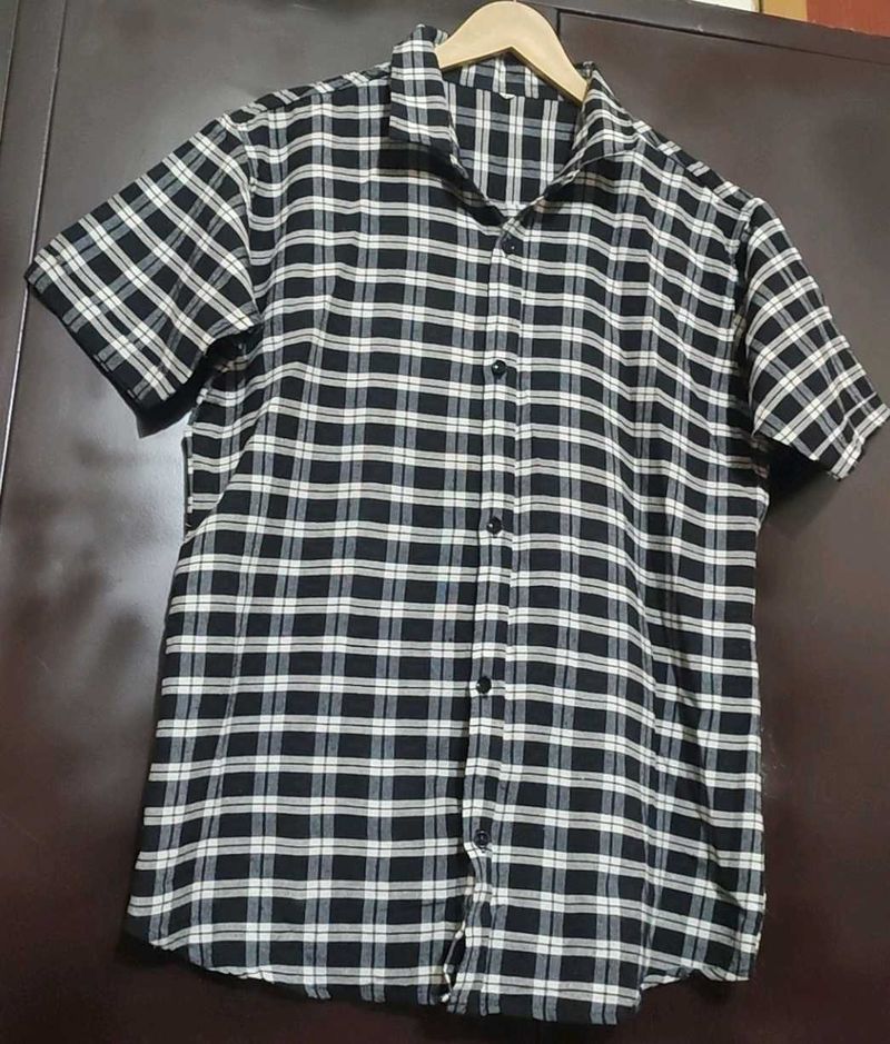 Black White Grey Check Print Shirt For 40 Chest