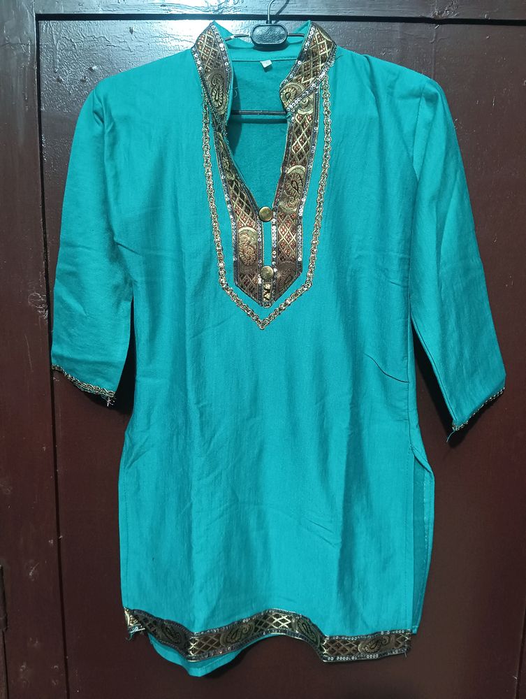 Turquoise Embroidered Kurti
