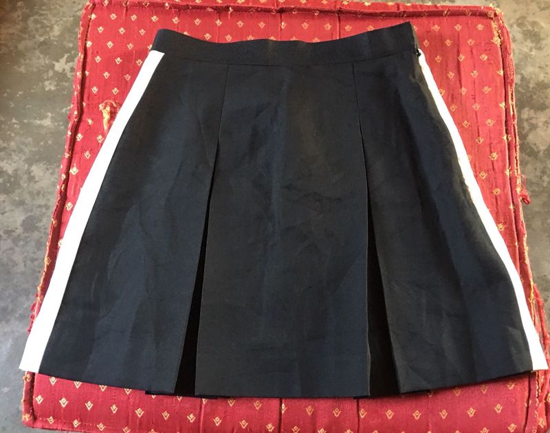 Chic Pleated Black Skirt with White Stripes