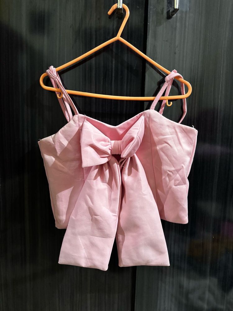 Chic Pink Bow Crop Top