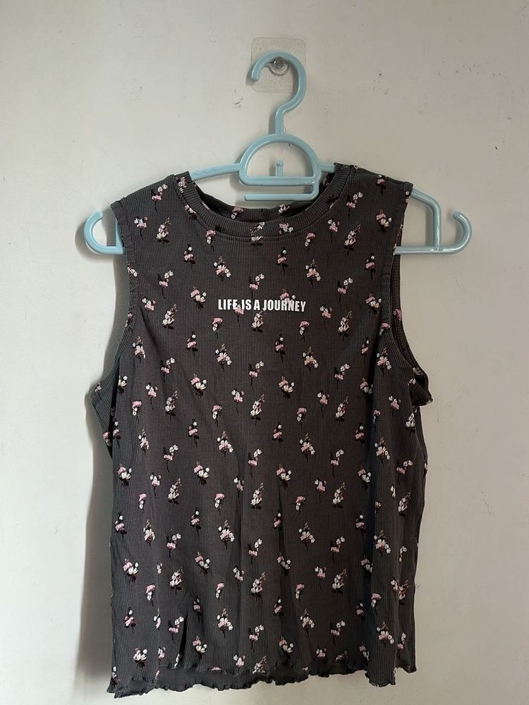 Grey Floral Tank Top with "Life is a Journey"