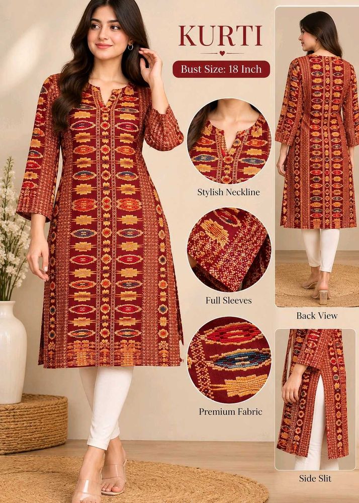 Stylish Printed Kurta with Full Sleeves