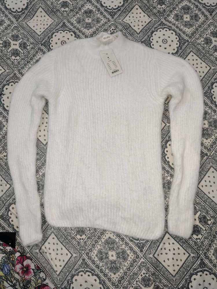 Fluffy Fur White Knit Sweater