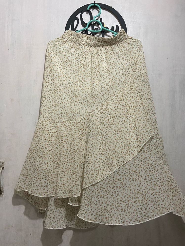 Chic Floral Print Asymmetrical Skirt