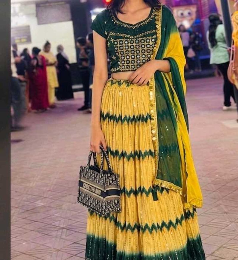 Stunning Yellow &amp; Green Lehenga Choli Set