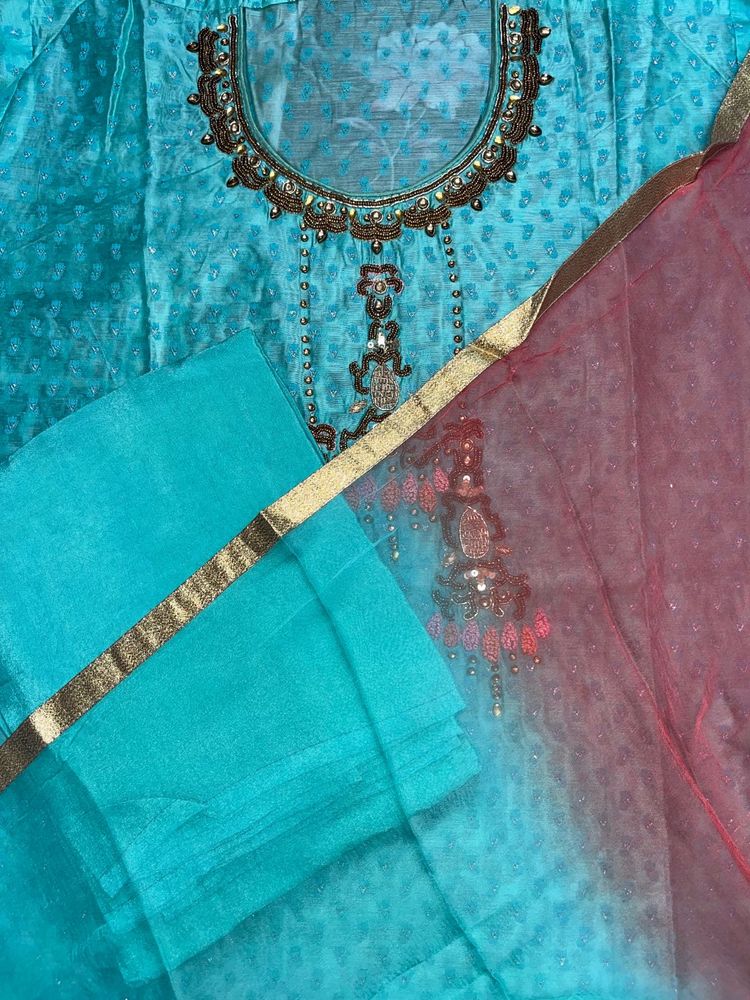 Beautiful Teal Kurta Set 2 Shade Dupatta