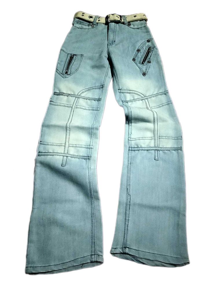 RARE Y2K ZIPWORK STRAIGHT FIT JEANS WITH BELT