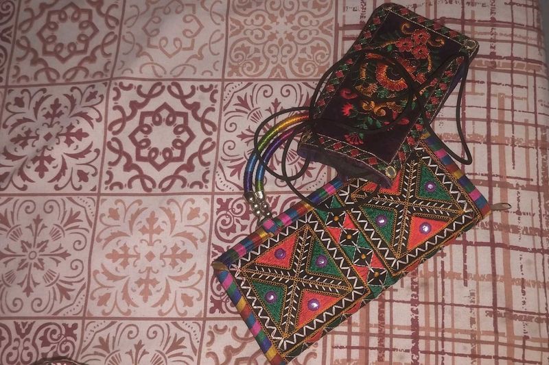 Boho Embroidered Sling Bag and one hand ba