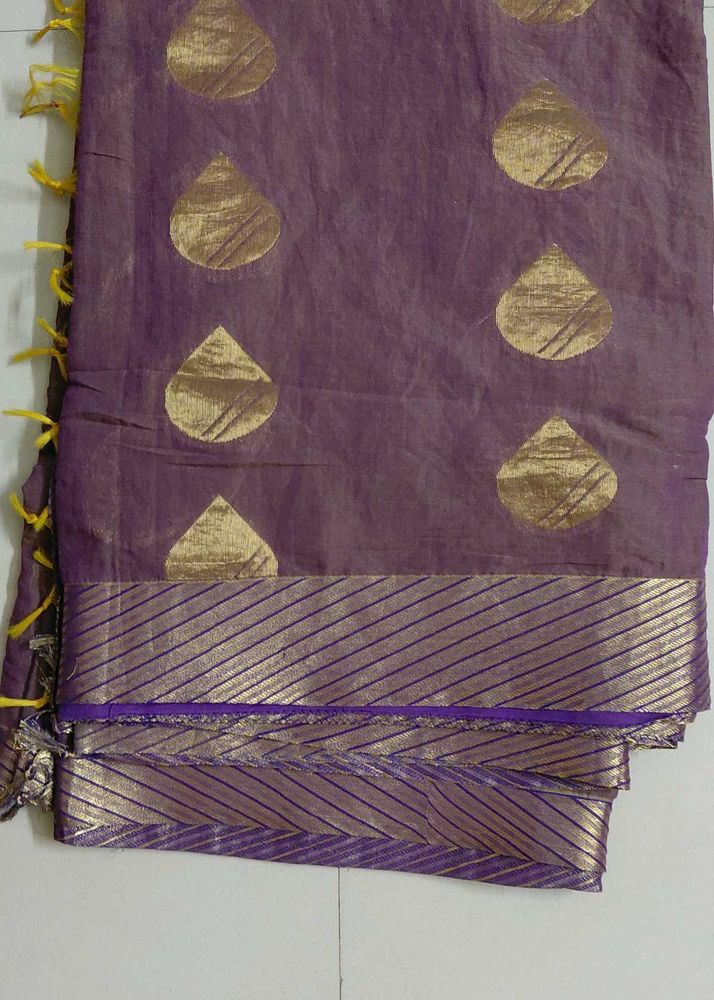 Beautiful hand woven Purple Saree with Gold Motifs
