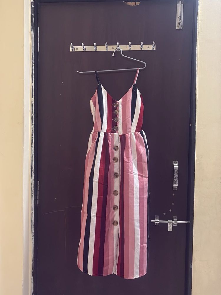 Striped Button-Front Midi Dress
