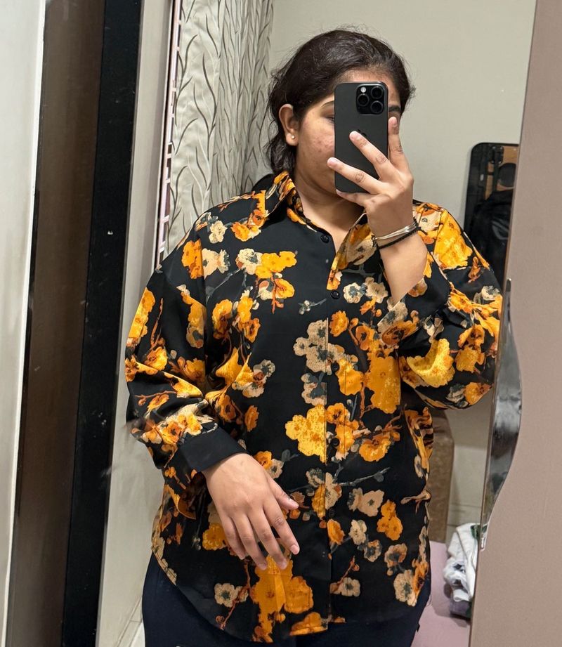 Floral Print Button-Up oversized Shirt