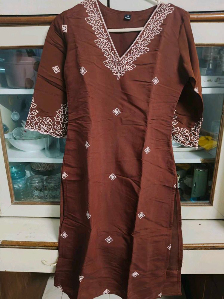 Elegant Embroidered Brown Kurta