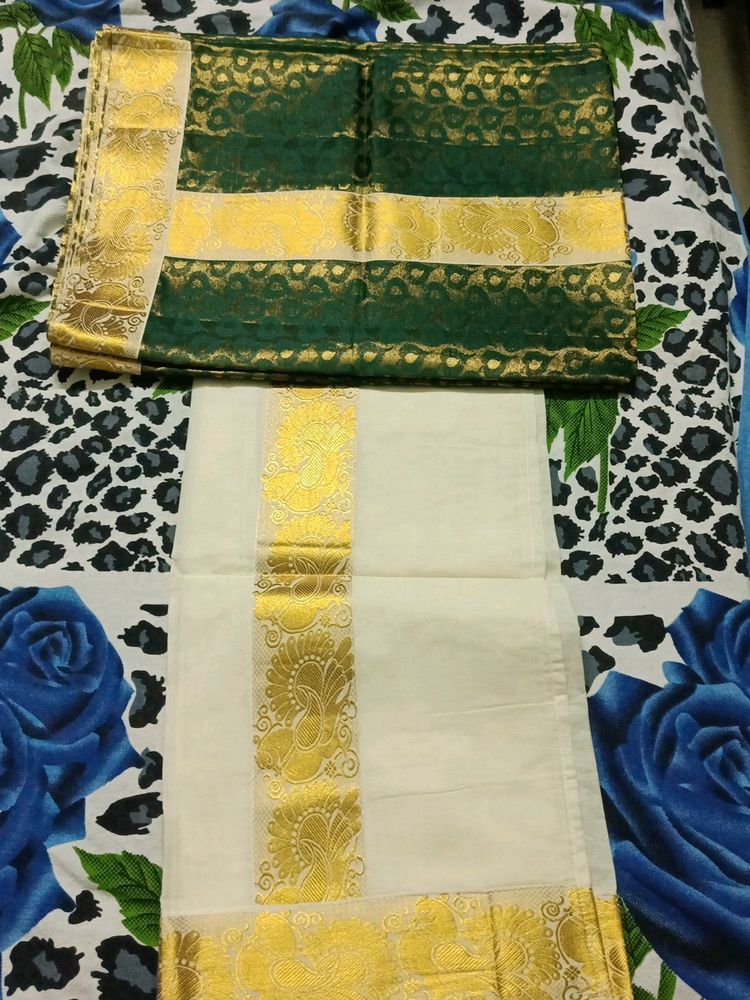 Kaithari Set Mundu With Medium Size Stiched Blouse