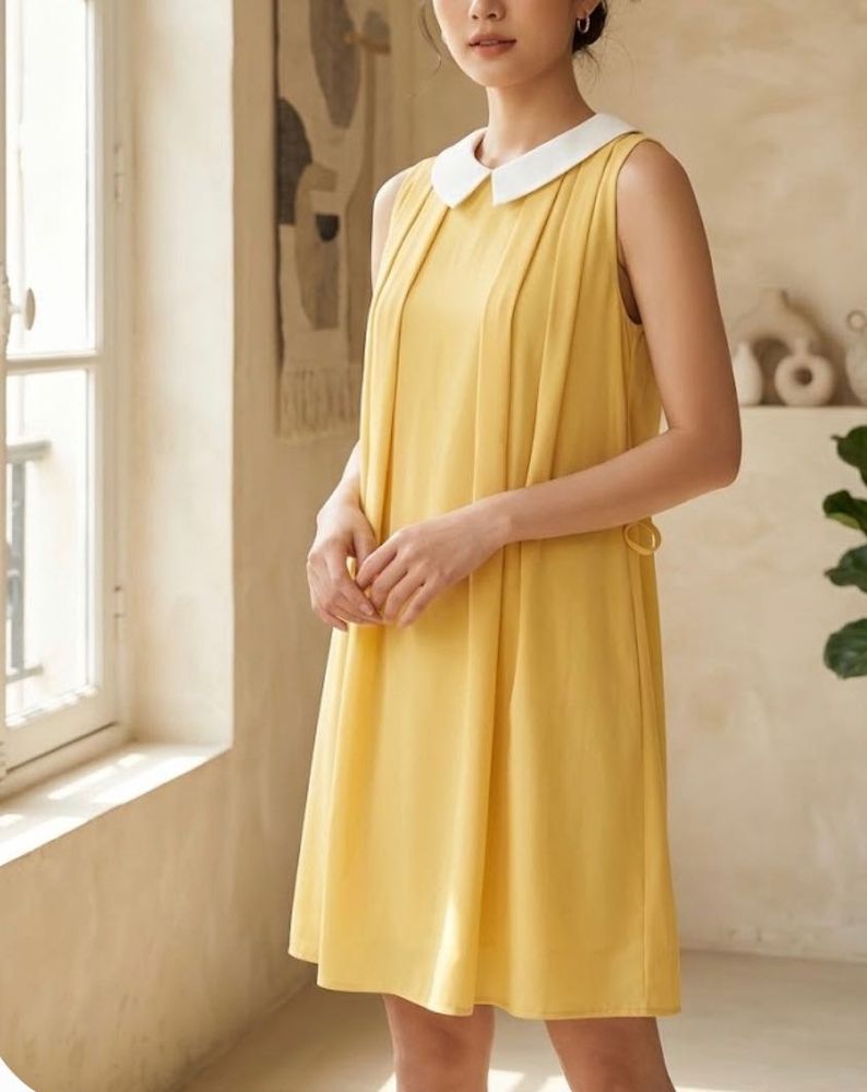 Yellow Sleeveless Dress with White Collar