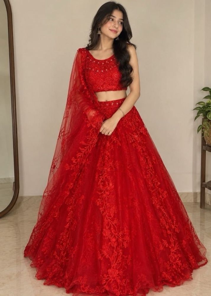 Stunning Red Embroidered Lehenga Choli
