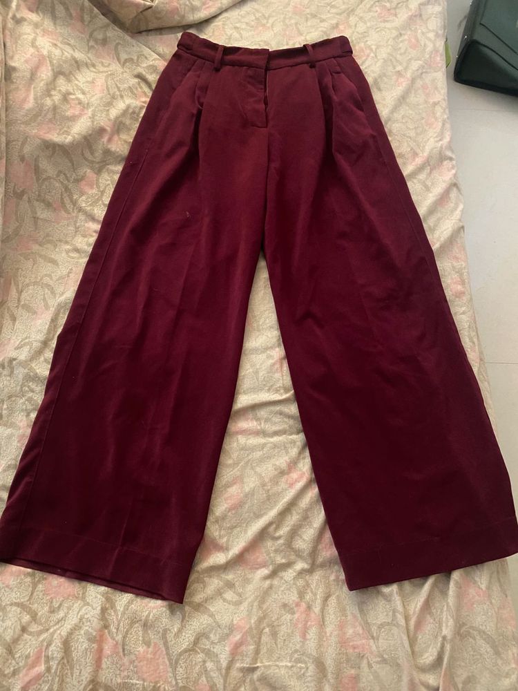 Maroon Wide Leg Trousers