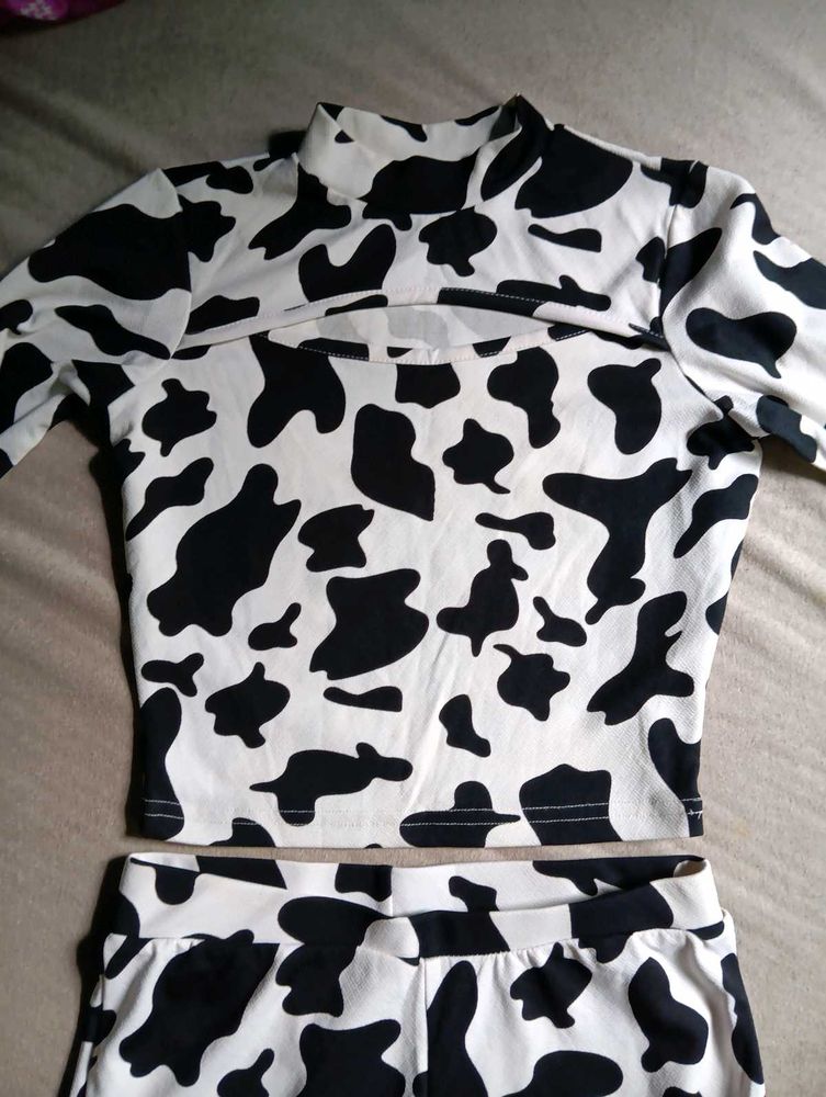 Cow Print Crop Top &amp; Leggings Set