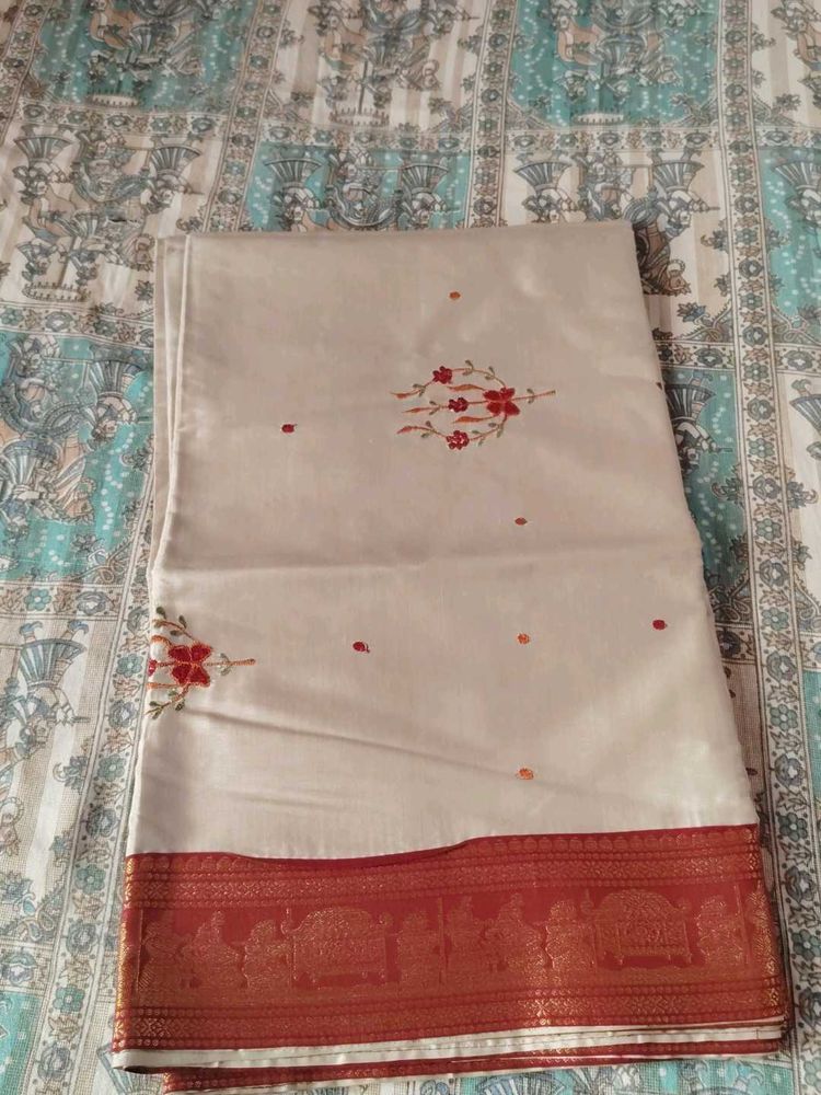 grey  saree with maroon blouse