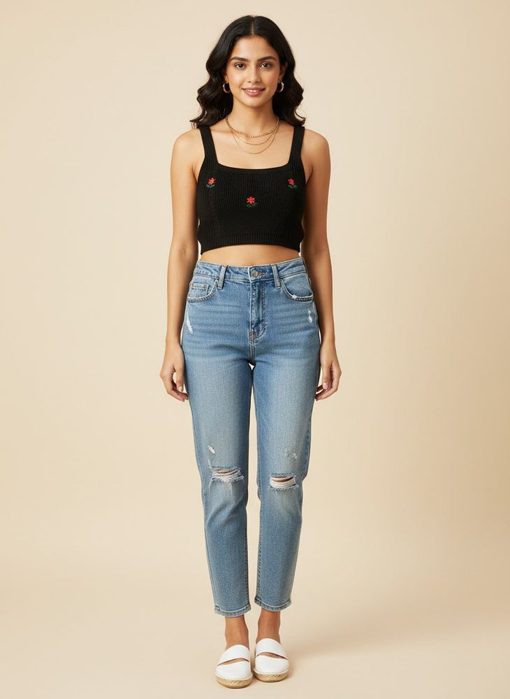 Floral Embroidered Knit Tank Top