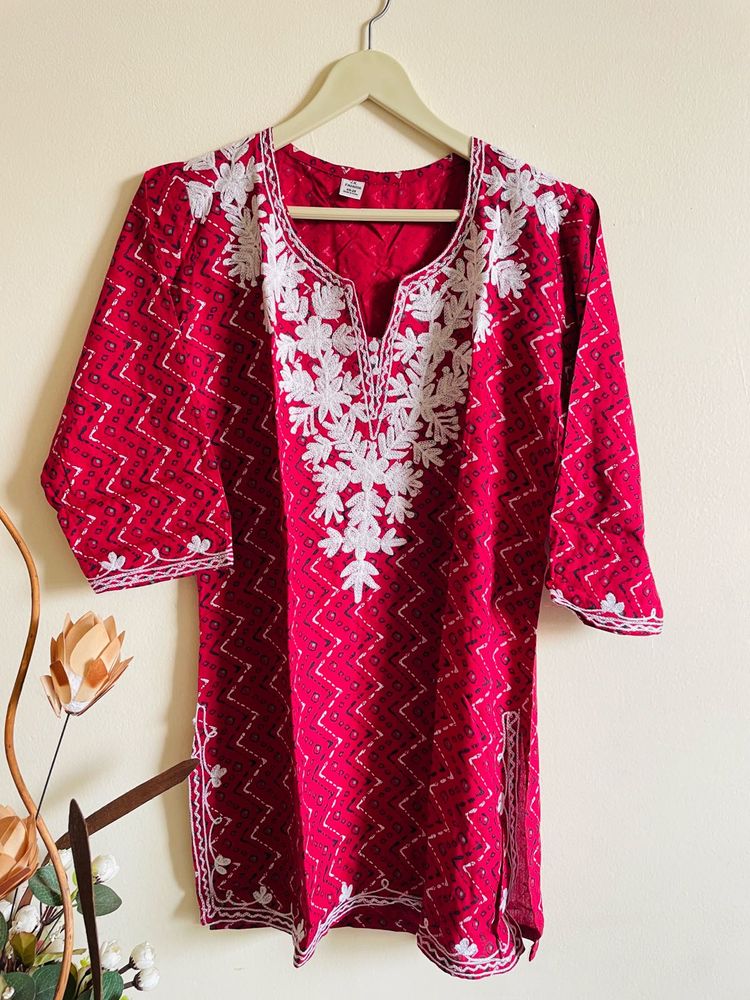 Red Embroidered Kurta