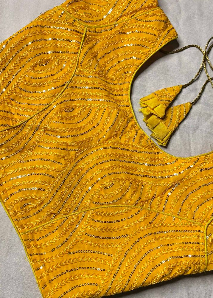 beautiful Yellow Thread &amp; Sequins Blouse