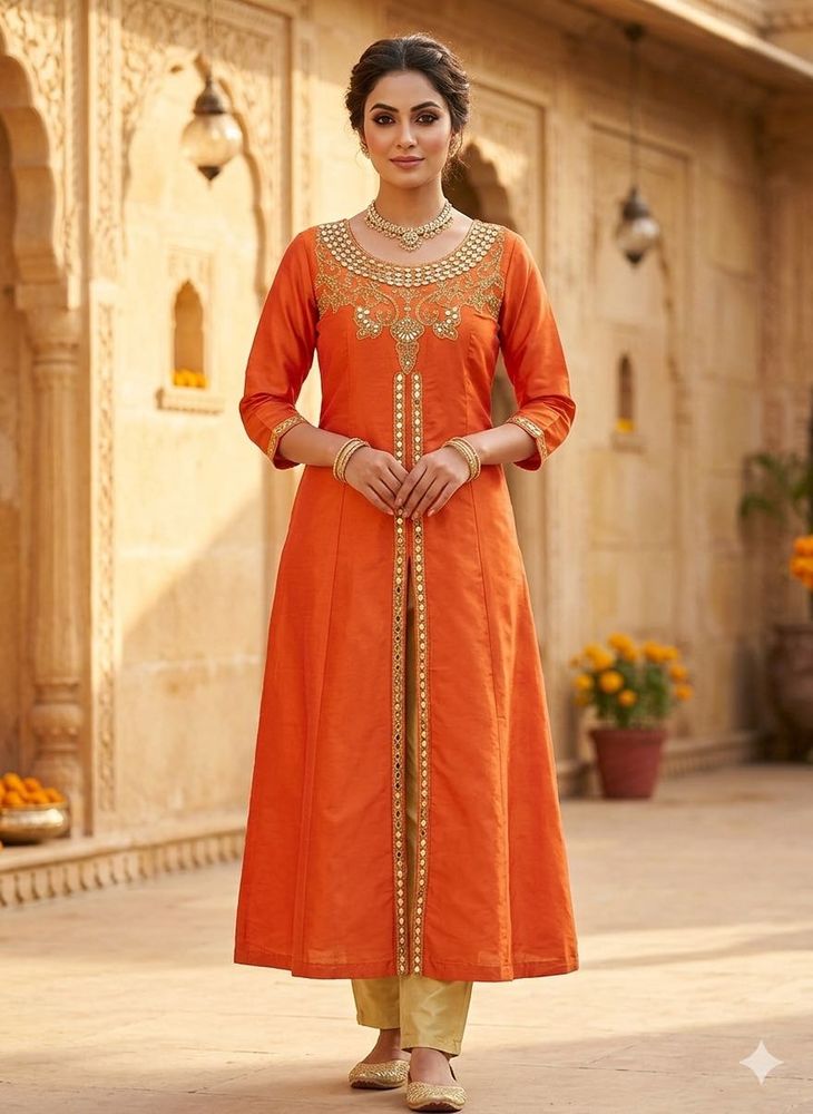Vibrant Orange Kurta Set with Dupatta
