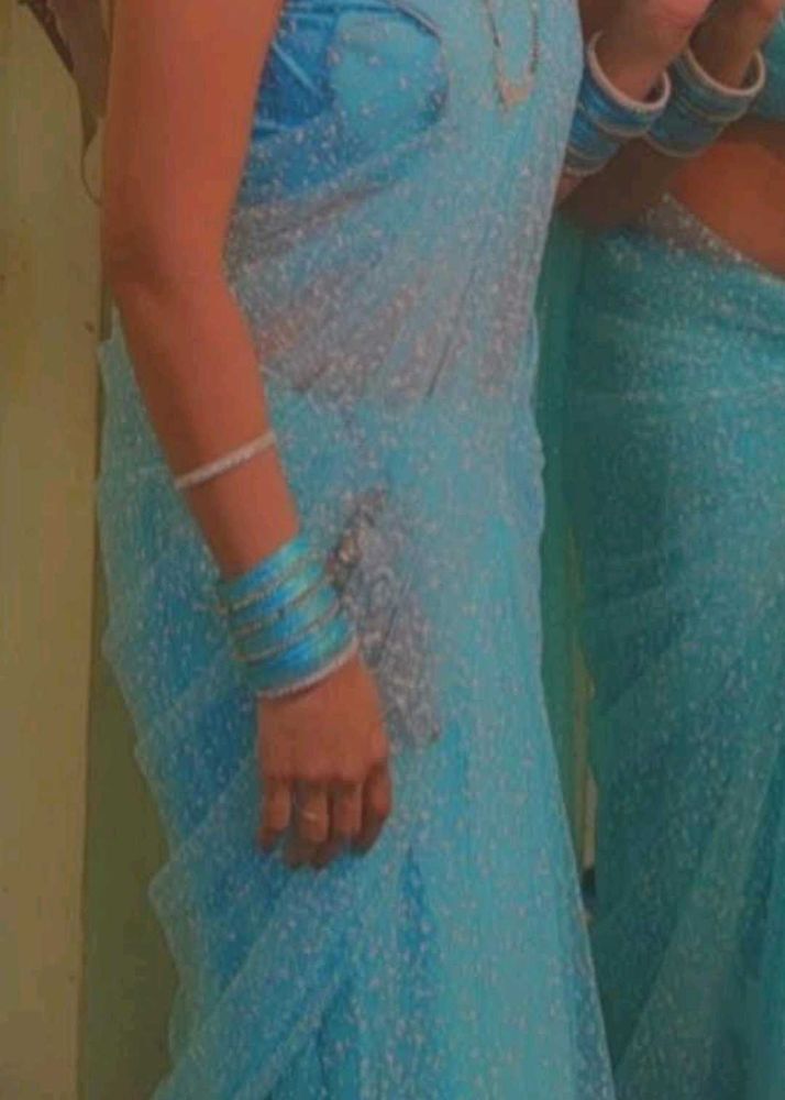 Beautiful Sky Blue Embellished Saree