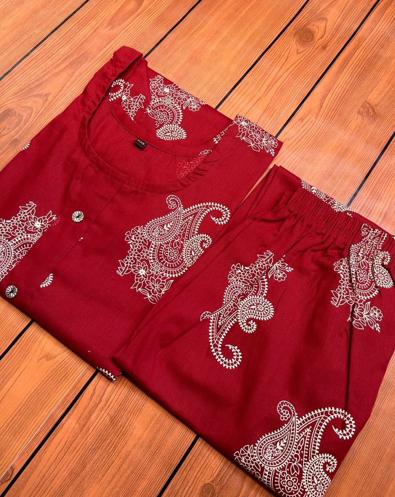 red Paisley Print Kurta &amp; Pants Set
