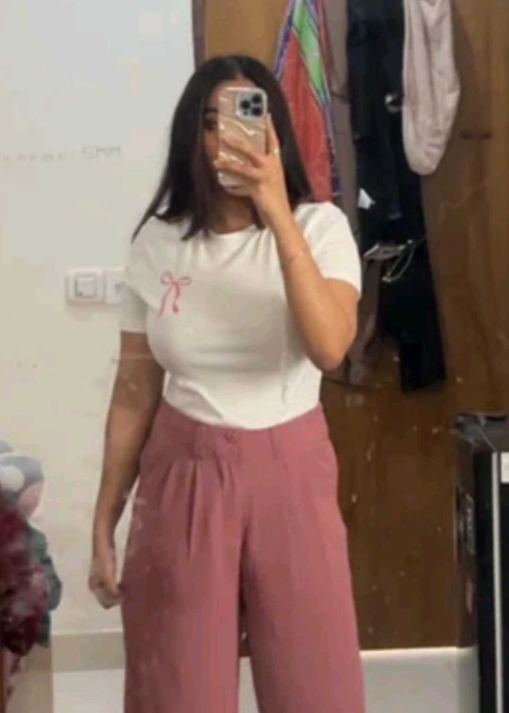 Cute White T-Shirt with Pink Bow Graphic