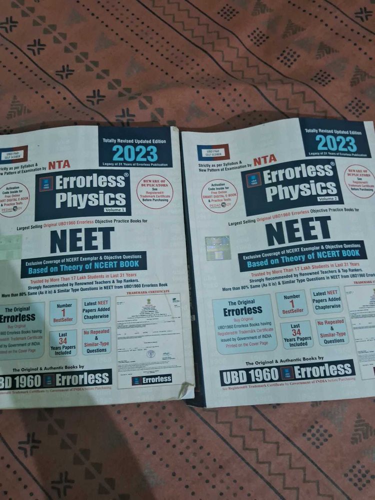 Errorless Physics both volume 1&amp;2 NEET 2023 barely