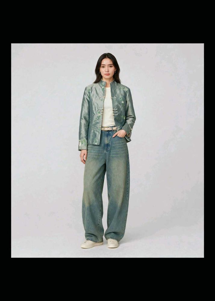 Imported Chinese Cheongsam Sage Silk Jacket
