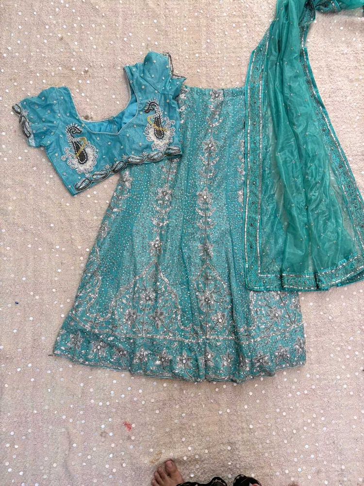 y2k Stunning Teal Lehenga Choli Set