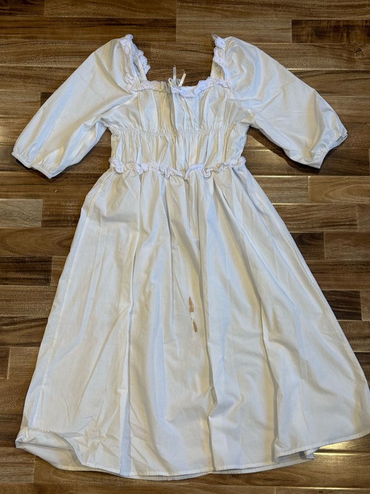 White Cottagecore Midi Dress