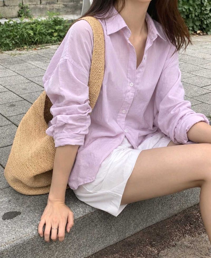 New with tag Korean Casual Lavender Oversized Shir